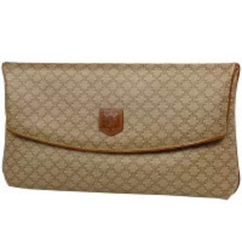 Celine Macadam Clutch Bag Shoulder Canvas Beige Brown
